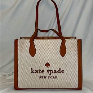 Kate Spade Ellie Canvas White and Brown Structured Tote
